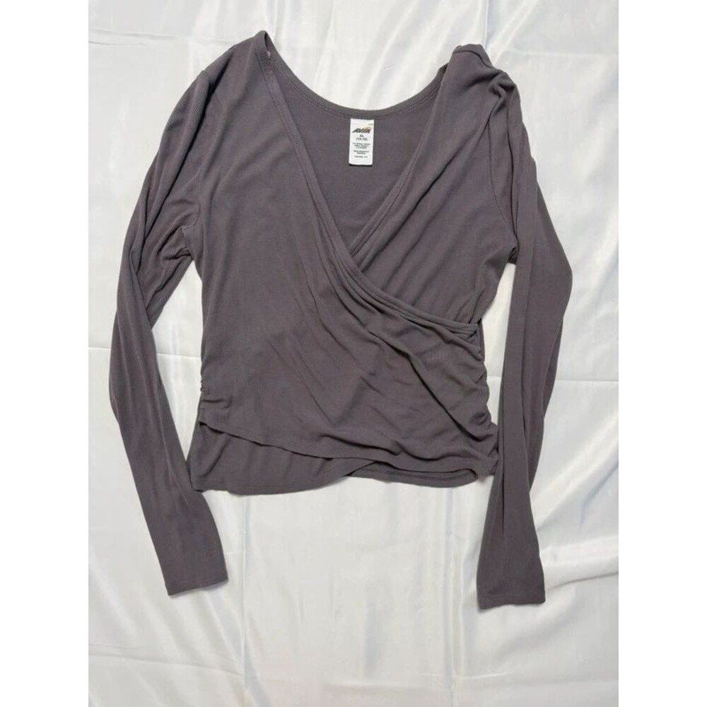 Avia Women’s XL 16/18 Athleisure Stretch Ribbed Wrap Top Purple Gray Long Sleeve